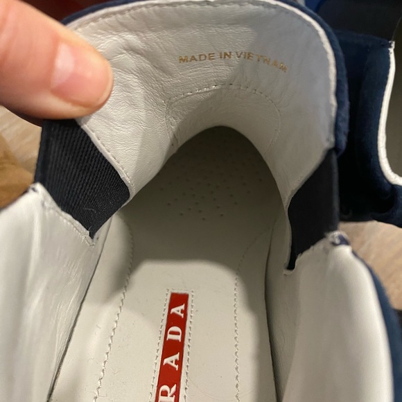 Prada Suede High-Top Slip-On Sneaker, Navy - Picture 7 of 8
